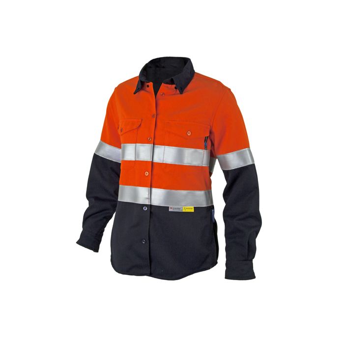 Tecasafe® Plus Ultimate 7.0oz FR Women's Long Sleeve Shirt - Orange/Navy main product photo