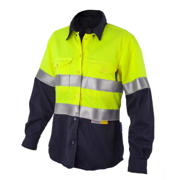 Tecasafe® Plus Women's AR/FR Classic Shirt - Fluoro Yellow/Navy