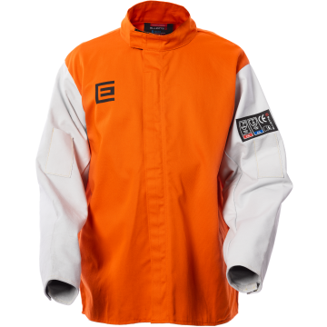 Proban® High Visibility Orange Welding Jacket with Grain Leather Sleeves