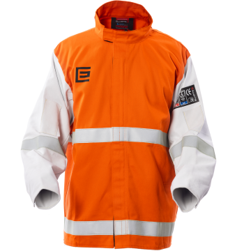 Proban® High Visibility Orange Welding Jacket with Grain Leather Sleeves and Reflective Trim